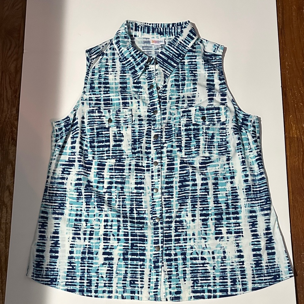LuLaRoe Blue and White Button Down Shirt